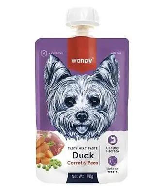Wanpy Dog лакомство для собак мясной мусс из утки и моркови с горохом