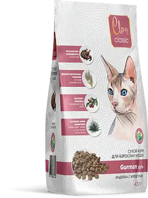 Clan Classic Gurman-33/14 сухой корм для привередливых кошек, индейка/креветки 